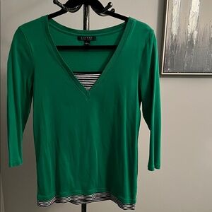 Ralph Lauren Green V-Neck Long Sleeve Top